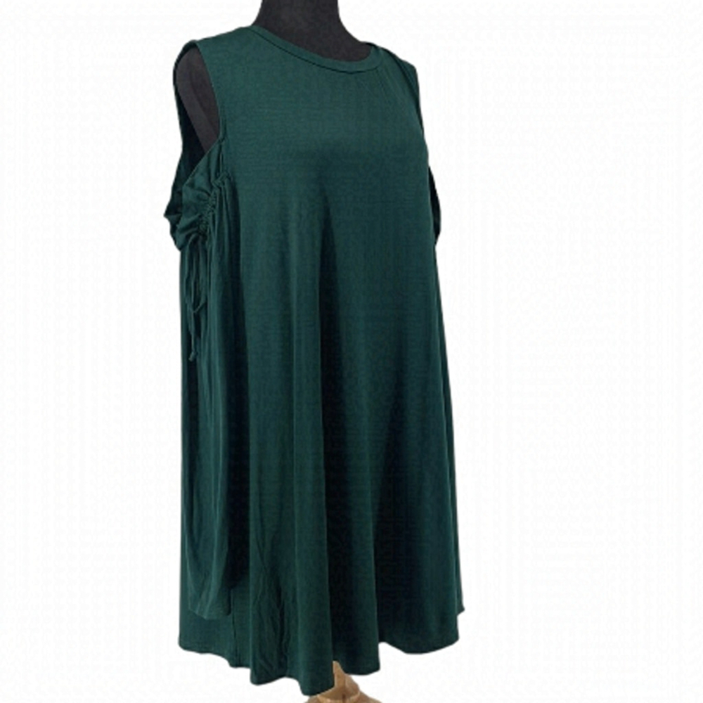 PINK Blush Maternity Dress emerald green cold shoulder long sleeve stretch flowy